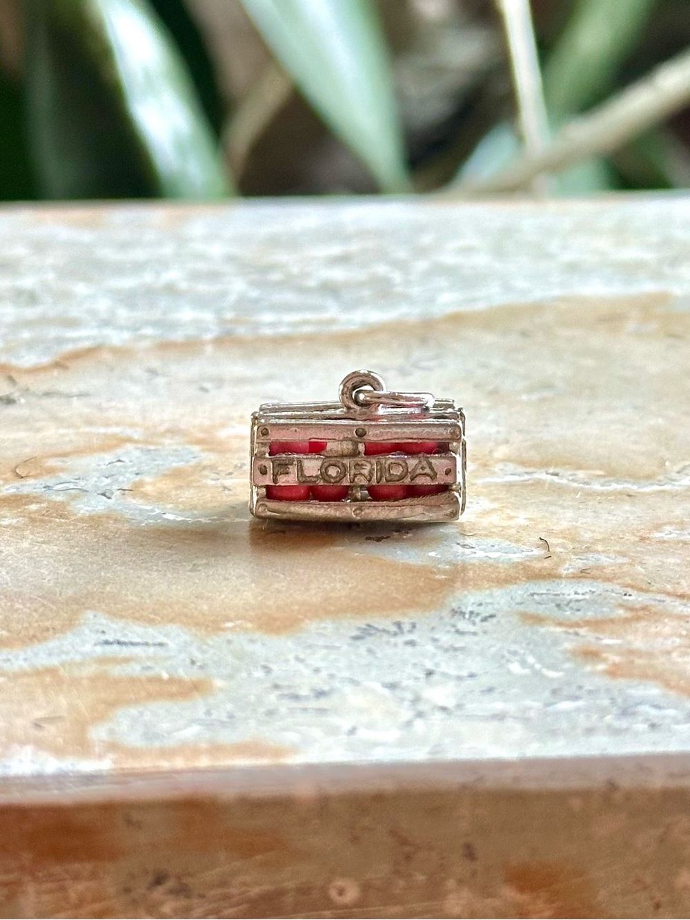 Vintage Florida Oranges Crate Charm Sterling Silver